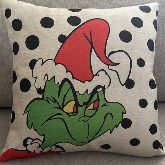 18"x18" Grinch Throw Pillow Cover Case Dr Seuss Christmas Linen - Picture 1 of 3